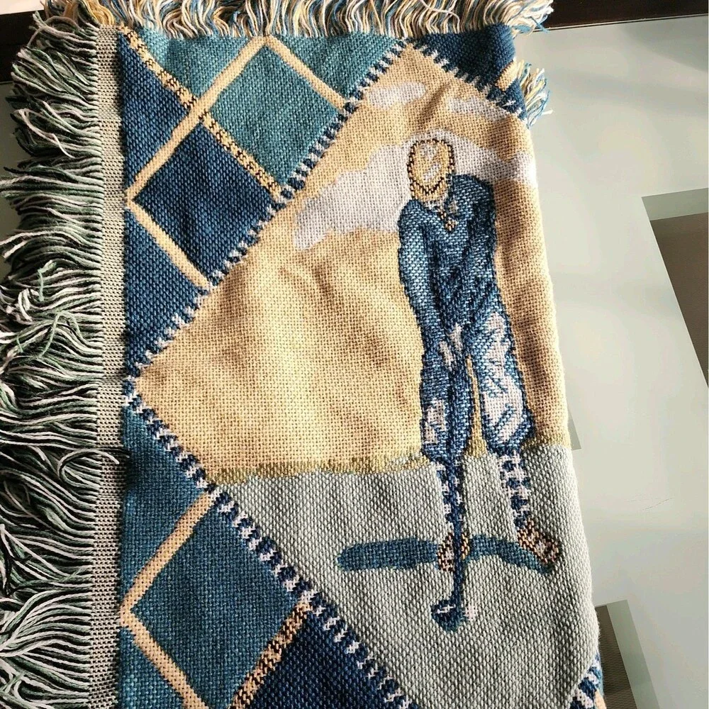 Vintage Fieldcrest Triple Woven Throw Blanket The Perfect Swing golf 50X60 NWT